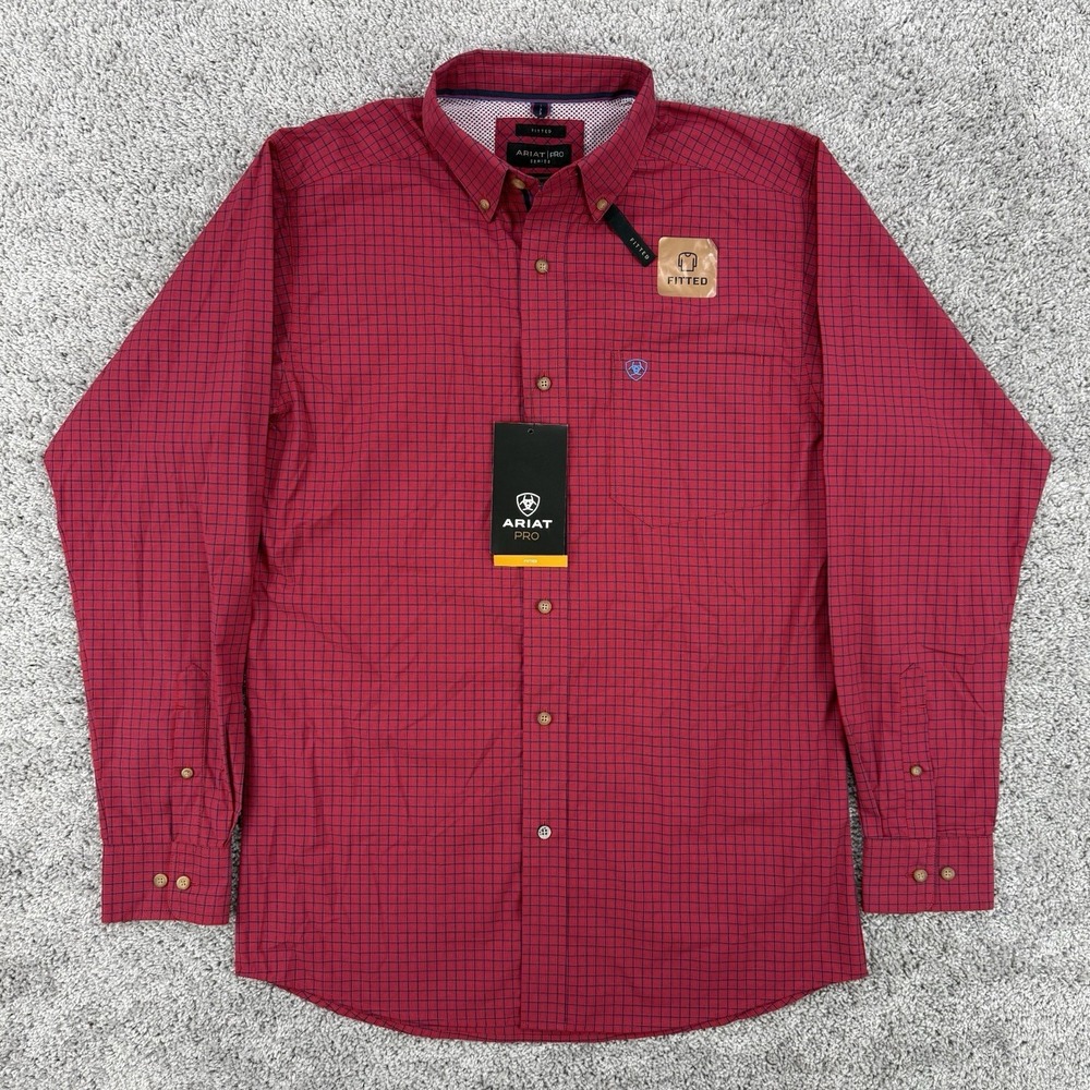 Ariat Pro Series Shirt Men's M Red NWT Procter Fitted Long Sleeve Button Down